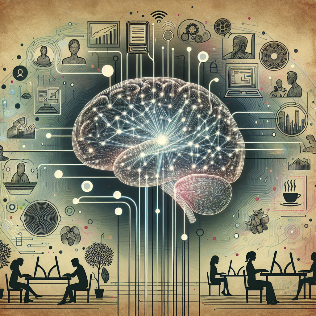 "Illustration of a person using a brain-computer interface while working remotely, showcasing the concept of neural commutes in a flexible workspace environment."